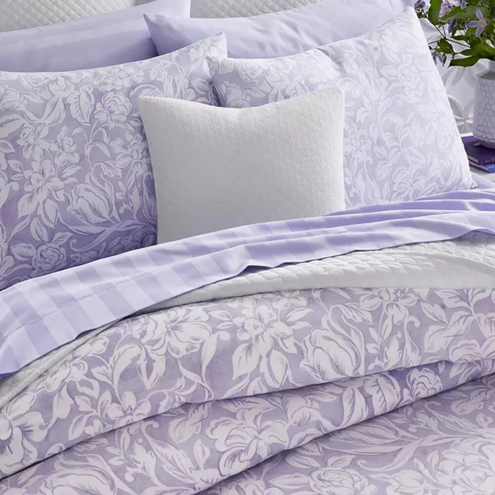 new Charter Club Damask Designs Cotton KING Comforter + 2 Shams in WHITE + LILAC